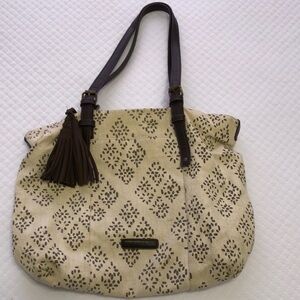 Lucky Brand Luna natural cotton tassel cream & brown tote.